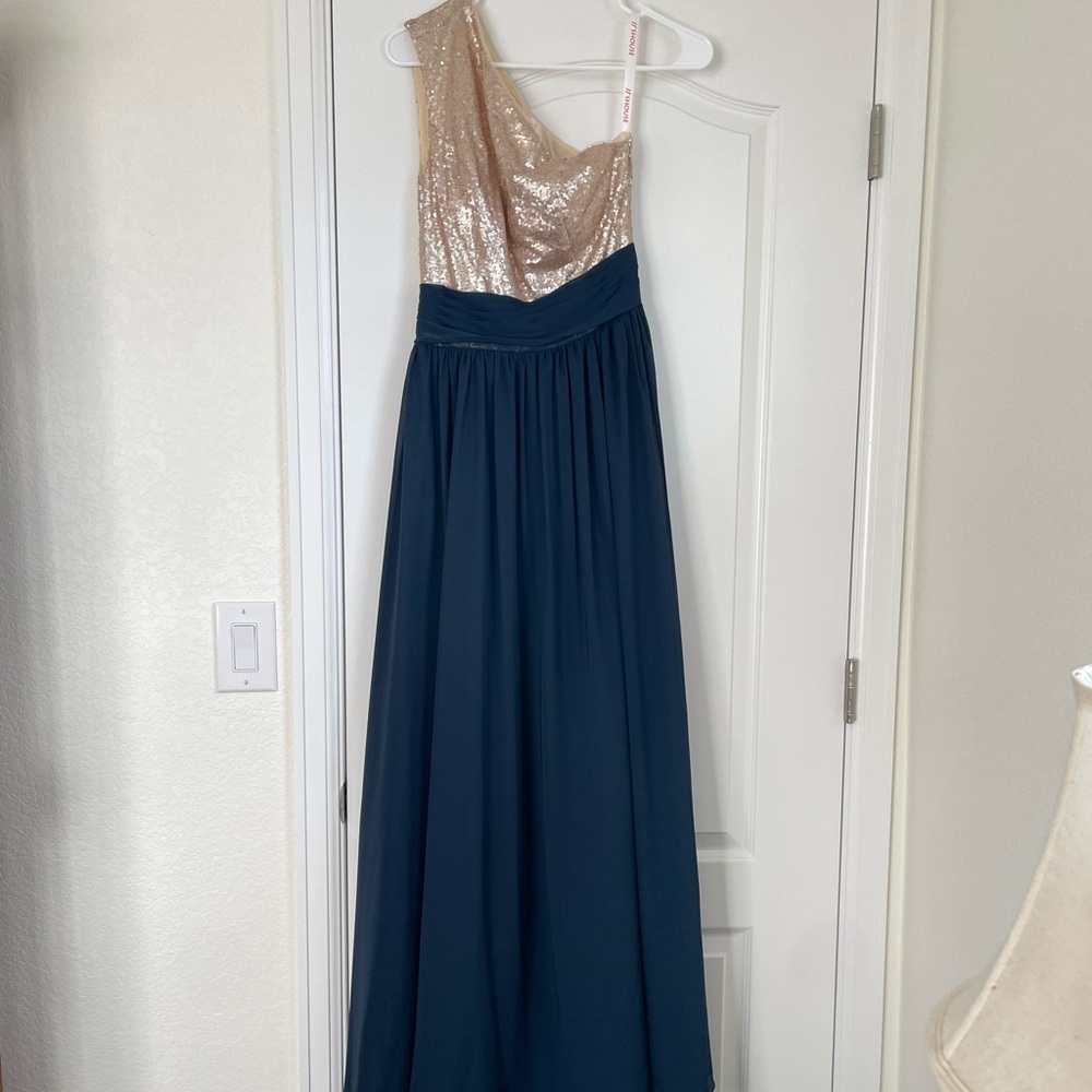 Navy and gold bridesmaid dress